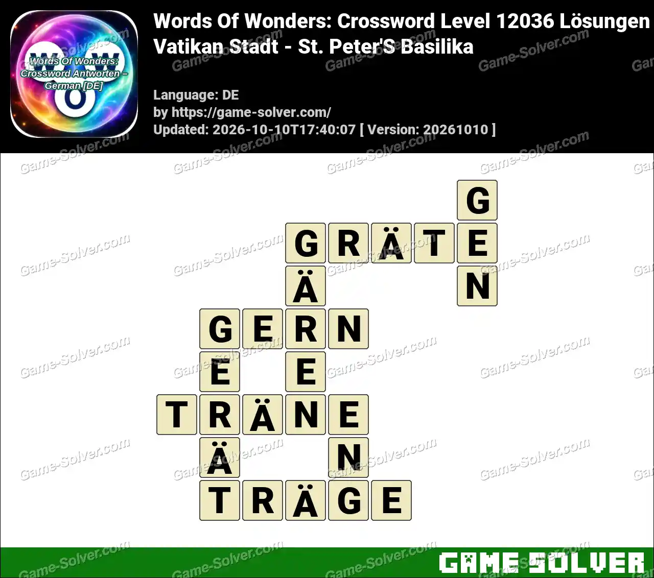 Words Of Wonders: Crossword Level 12036 Lösungen – Vatikan Stadt – St. Peter’S Basilika